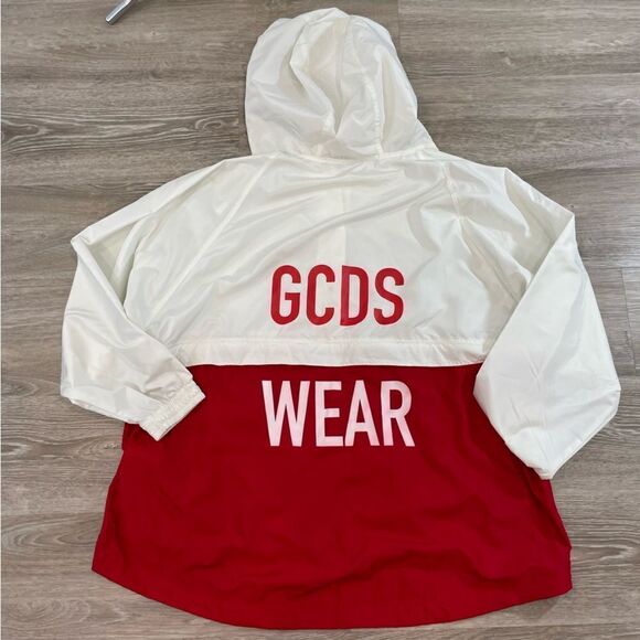 GCDC White and Red Hodded Anorac Lightweight Half Can be removed Mens XS - Picture 3 of 9